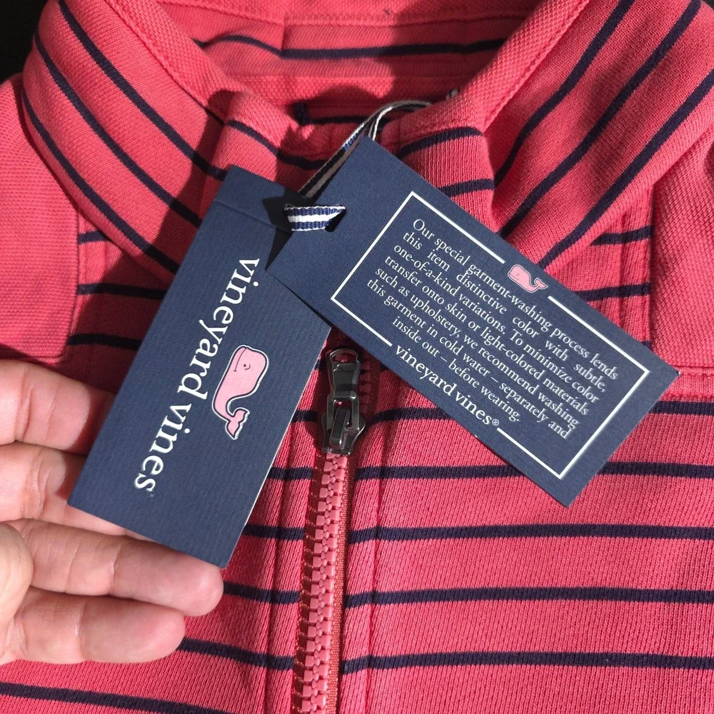Vineyard Vines Woodhouse Shep Shirt Mens Medium Mariner Pink Striped Quarter Zip
